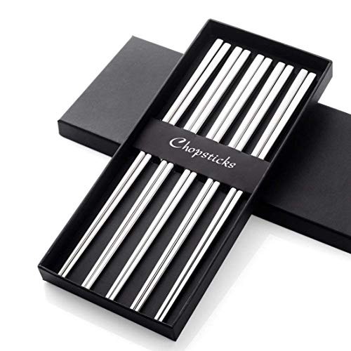 Buyer Star 5 Paar Essstäbchen Edelstahl 304 18/10 Metall Hohl Quadratische Form Stäbchen für Sushi Geschirr Chopsticks Set von Buyer Star