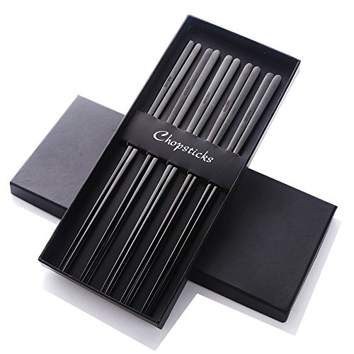 Buyer Star 5 Paar Essstäbchen Schwarz Metall wiederverwendbar Korean Stäbchen 9 Zoll Edelstahl Reusable Chopsticks 18/10 von Buyer Star