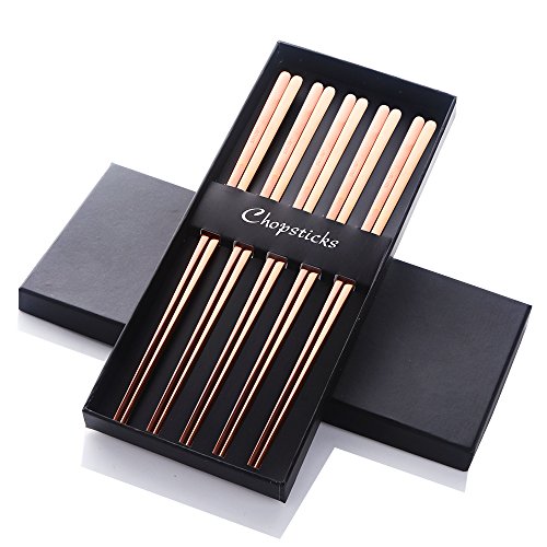 Buyer Star 5 Paar Rose Gold Metall Korean Stäbchen Länge 23 cm Edelstahl 18/10 Koreanische Chopsticks von Buyer Star