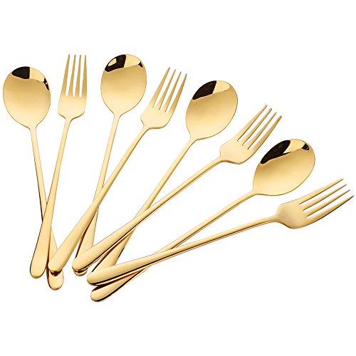 Buyer Star 8 Stk Gold Edelstahl Löffel und Gabeln Abendessen Löffel Gabel Set Table Forks Soup Spoons von Buyer Star