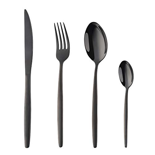 Buyer Star Besteck Schwarz Besteck set 4-teilige Edelstahl Gabeln Löffel Teelöffel Steakmesser für 1 Personen Cutlery Set für Haus Küche Restaurant von Buyer Star