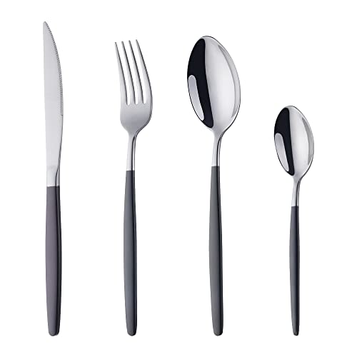 Buyer Star Besteck Schwarz und Silber Besteck set 4-teilige Edelstahl Gabeln Löffel Teelöffel Steakmesser für 1 Personen Cutlery Set für Haus Küche Restaurant von Buyer Star