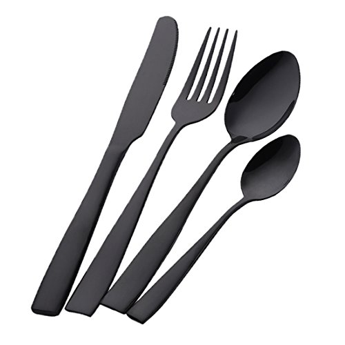 Buyer Star Besteck Set 16 Schwarz Geschirr Besteckset Tableware Cutlery Set Löffel Teelöffel Gabel Messer Utensilien von Buyer Star