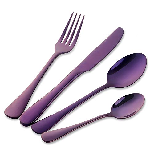 Buyer Star Besteckset Edelstahl 16 stück Lila Geschirr Utensilien Purple Cutlery Set Messer Gabel Löffel Teelöffel von Buyer Star