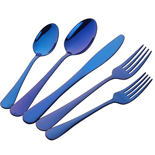 Buyer Star Blau Besteck Servieren für 4, 20pcs Edelstahl Besteckset Mehrweggeschirr Küche Restaurant Geschirr Cutlery Set von Buyer Star