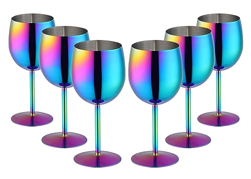 Buyer Star Edelstahl Weingläser Set von 6, unzerbrechliches Kelch Glas Geschenkset Weiß Rotwein Stiel Cocktailgläser Metall Getränk Champagner Kelch Party Hochzeit (Regenbogen) von Buyer Star