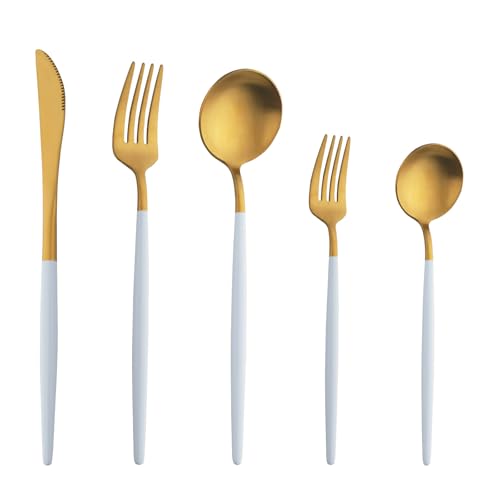 Buyer Star Matte Weißgold Besteck Set, 5 Stück Edelstahl Besteck Set Gold Matt für Haus Küche Restaurant Parteien, Essbesteck Set Mit Gabeln Löffeln Messern Spülmaschinenfest Buyer Star Matte Weißgold Besteck Set, 5 Stück Edelstahl Besteck Set Gold Matt für Haus Küche Restaurant Parteien, Essbesteck Set Mit Gabeln Löffeln Messern Spülmaschinenfest von Buyer Star