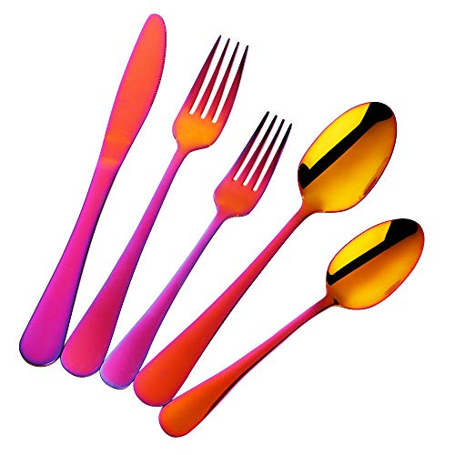 Buyer Star Regenbogenrot Besteck Set für 4 Personen, Edelstahl Besteck Mehrweg Besteckset Messer Gabeln Löffel Geschirr Set von Buyer Star