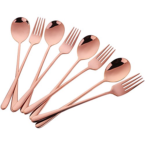 Buyer Star Suppenlöffel Gabeln 8stk Kupfer Rose Gold Edelstahl Löffel Gabel Set Geschirr für 4 Personen von Buyer Star