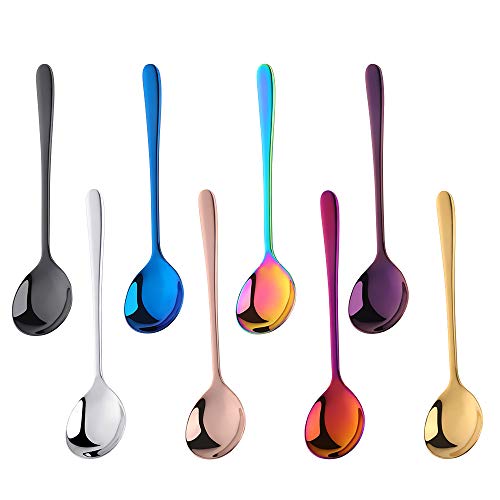 Buyer Star Teelöffel, 14 cm, Mini-Kaffeelöffel, Edelstahl, Zucker, Demitasse, Espressolöffel (8 farbige runde Löffel) von Buyer Star
