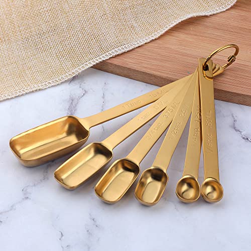 YDware 18/8 Edelstahl Messlöffel Set 6 Stück, Gold Quadratisch Teelöffel Messlöffel Kaffee Messlöffel zum Messen von trockenen und flüssigen Zutaten, Perfekt zum Backen und Kochen von Buyer Star