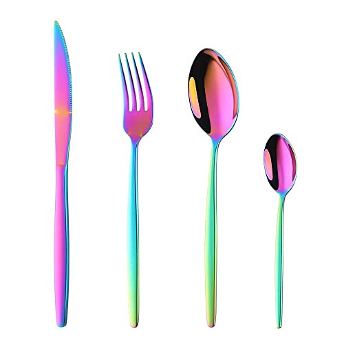 YDware Besteck Bunt Besteck set 4-teilige Edelstahl Gabeln Löffel Teelöffel Steakmesser für 1 Personen Cutlery Set für Haus Küche Restaurant von Buyer Star