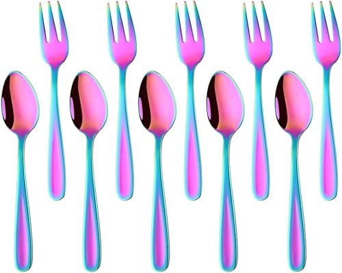 YDware Edelstahl Espressolöffel Klein Kuchengabeln Set, 10 stück Espressolöffel Dessertgabeln Set, Obstgabeln Kaffeelöffel 136mm Läng, Wiederverwendbar (Bunt) von Buyer Star