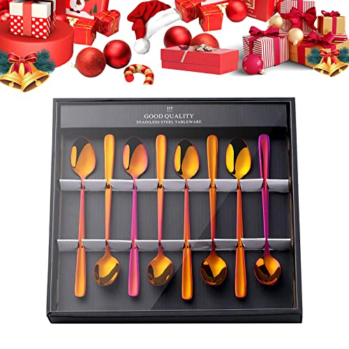 YDware Eis-Teelöffel mit langem Griff, 20 cm, Regenbogenrot, Eislöffel, Edelstahl 18/10, Cocktail-Rührlöffel in schwarzer Geschenkbox, 8 Stück von Buyer Star