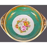 Antike Noritake Morimura Handbemalte Nippon Servierschale Mit Griff. Grün Blumen von BuyfromGroovy