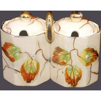 Art-Deco-Periode Arthur Wood 3016 Hand Dekorierter Doppelter Marmeladen-, Gelee-, Senftopf Mit Deckeln Und Griff von BuyfromGroovy
