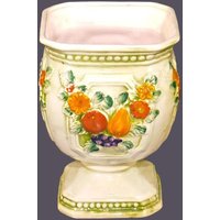 Mid-Century Rubens Original Blumenmotiv Majolika Pflanzgefäß Modell 2292 Made in Japan von BuyfromGroovy