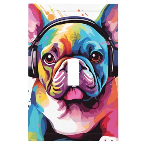 Buyidec Bunte französische Bulldogge, 1-Gang-Wechselschalter, Lichtschalter, Wandplatte, dekorative elektrische Steckdosenabdeckplatte mit Schrauben Buyidec Bunte französische Bulldogge, 1-Gang-Wechselschalter, Lichtschalter, Wandplatte, dekorative elektrische Steckdosenabdeckplatte mit Schrauben von Buyidec