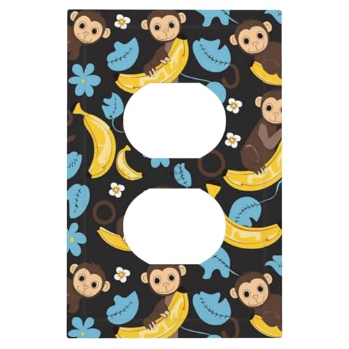 Buyidec Monkeys And Bananas 1-Gang-Einzel-Duplex-Steckdosenabdeckung, Jumbo-Größe, elektrische Wandplatte, elektrischer Dekorator, Lichtschalter, Steckdosenabdeckung von Buyidec
