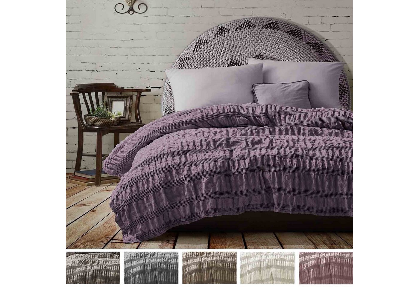 Bettüberwurf Apollo, Buymax, Pique Überwurf 220x240 cm Waffeloptik 100% Baumwolle Sofaüberwurf Wohndecke Bettüberwurf Quilt Pikee Uni Einfarbig von Buymax