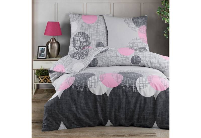 Bettwäsche, Buymax, Renforcé, 2 teilig, Bettbezug-Set 135x200 cm 100% Baumwolle mit Reißverschluss Grau Rosa von Buymax