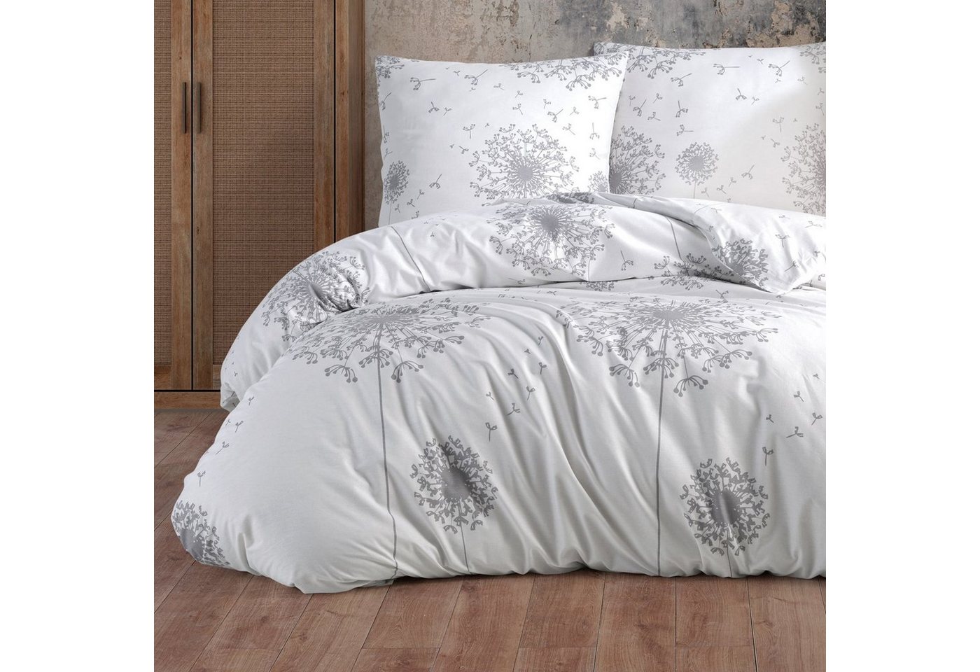 Buymax Bettwäsche, Renforcé: 100% Baumwolle, 3 teilig, 200x200 cm, Bettbezug-Set mit Reißverschluss Blumen Blätter, Weiß Grau Buymax Bettwäsche, Renforcé: 100% Baumwolle, 3 teilig, 200x200 cm, Bettbezug-Set mit Reißverschluss Blumen Blätter, Weiß Grau von Buymax