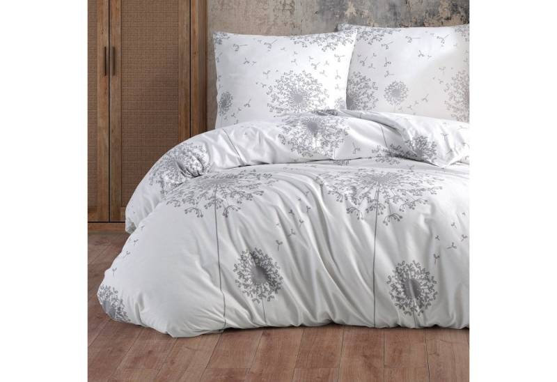 Bettwäsche, Buymax, Renforcé: 100% Baumwolle, 3 teilig, 200x200 cm, Bettbezug-Set mit Reißverschluss Blumen Blätter, Weiß Grau von Buymax