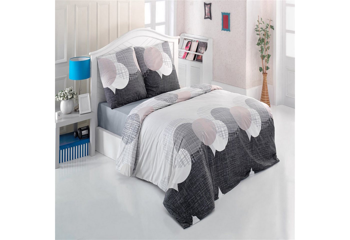 Bettwäsche, Buymax, Renforcé, 3 teilig, Bettbezug-Set 200x200 cm 100% Baumwolle Reißverschluss Grau Anthrazit von Buymax