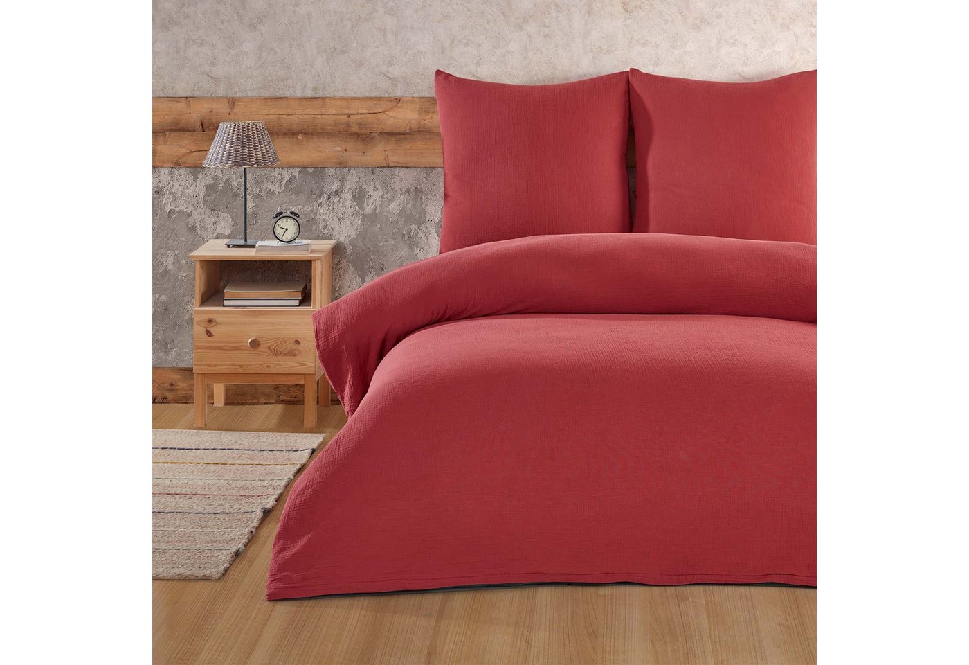 Bettwäsche Luxury, Buymax, Musselin 100% Baumwolle, 2 teilig, 135x200 cm, Bettbezug Set, Uni, einfarbig, mit Reißverschluss, Rot von Buymax