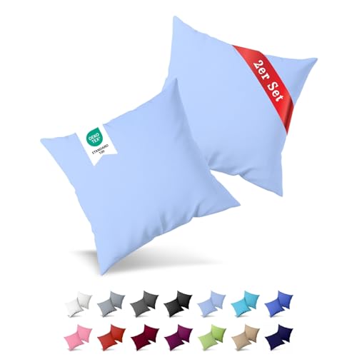 Buymax® Kissenbezug 40x40 cm (2er-Set) 100% Jersey Baumwolle - Kissenbezüge für Kissen 40 x 40 cm - Hellblau - Kopfkissenbezug mit Reißverschluss - Kissenhülle - Oeko-Tex Zertifiziert von Buymax