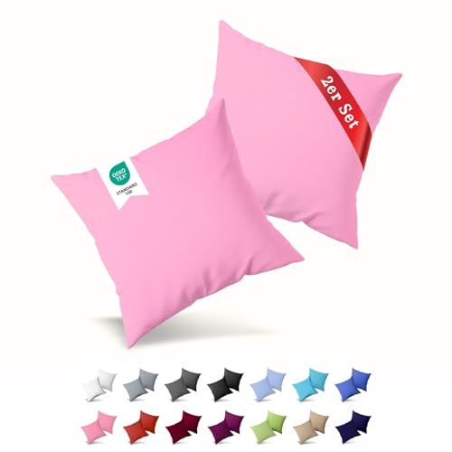 Buymax® Kissenbezug 50x50 cm (2er-Set) 100% Jersey Baumwolle - Kissenbezüge für Kissen 50 x 50 cm - Rosa - Kopfkissenbezug mit Reißverschluss - Kissenhülle - Oeko-Tex Zertifiziert von Buymax