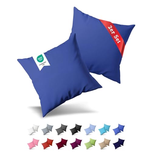 Buymax® Kissenbezug 80x80 cm (2er-Set) 100% Jersey Baumwolle - Kissenbezüge für Kissen 80 x 80 cm - Dunkelblau - Kopfkissenbezug mit Reißverschluss - Kissenhülle - Oeko-Tex Zertifiziert von Buymax