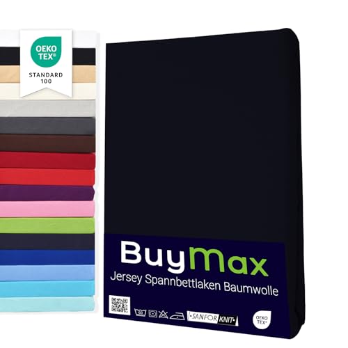Buymax Spannbettlaken 120x200cm Doppelpack 100% Baumwolle Spannbetttuch Bettlaken Jersey, Matratzenhöhe bis 25 cm, Farbe Schwarz von Buymax