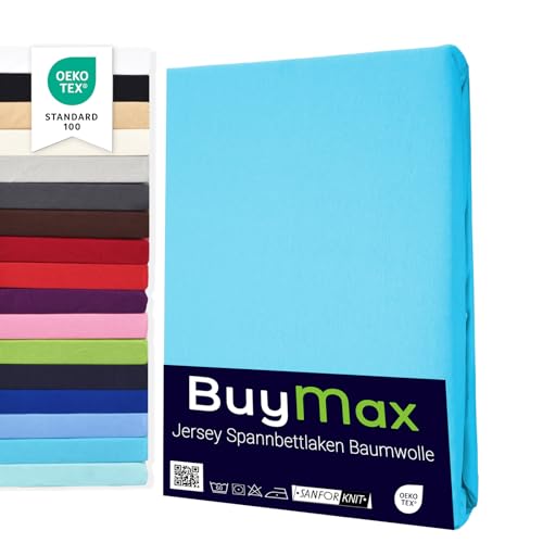 Buymax Spannbettlaken 120x200cm Doppelpack 100% Baumwolle Spannbetttuch Bettlaken Jersey, Matratzenhöhe bis 25 cm, Farbe Türkis von Buymax