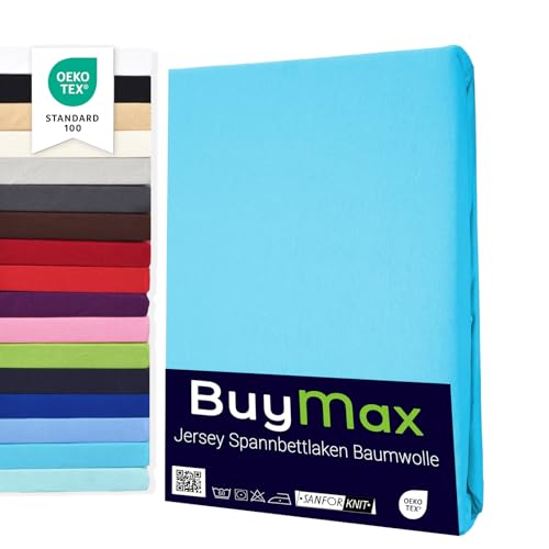 Buymax Spannbettlaken 160x200cm Doppelpack 100% Baumwolle Spannbetttuch Bettlaken Jersey, Matratzenhöhe bis 25 cm, Farbe Türkis von Buymax