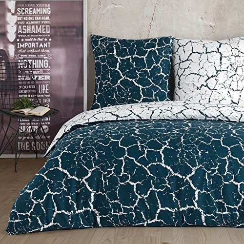 Buymax Bettwäsche 135x200 Baumwolle 4-Teilig Bettgarnituren mit Bettbezüge und Kissenbezüge 80x80 Renforce Marmor Optik Granit Bettwäsche-Set wendbar, Jade-Grün Weiß von Buymax