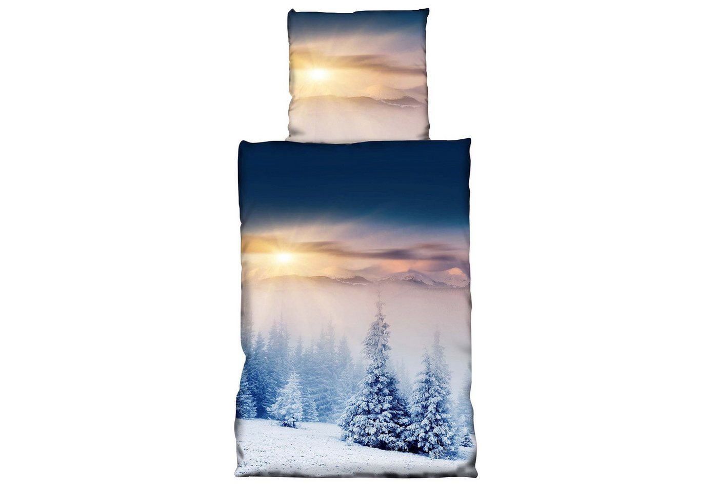Buymax Bettwäsche Fleece Bettbezug-Set warme Winterbettwäsche, Fleece, 2 teilig, 135x200 cm, Weihnachten Wintermotiv, Schnee, Blau von Buymax