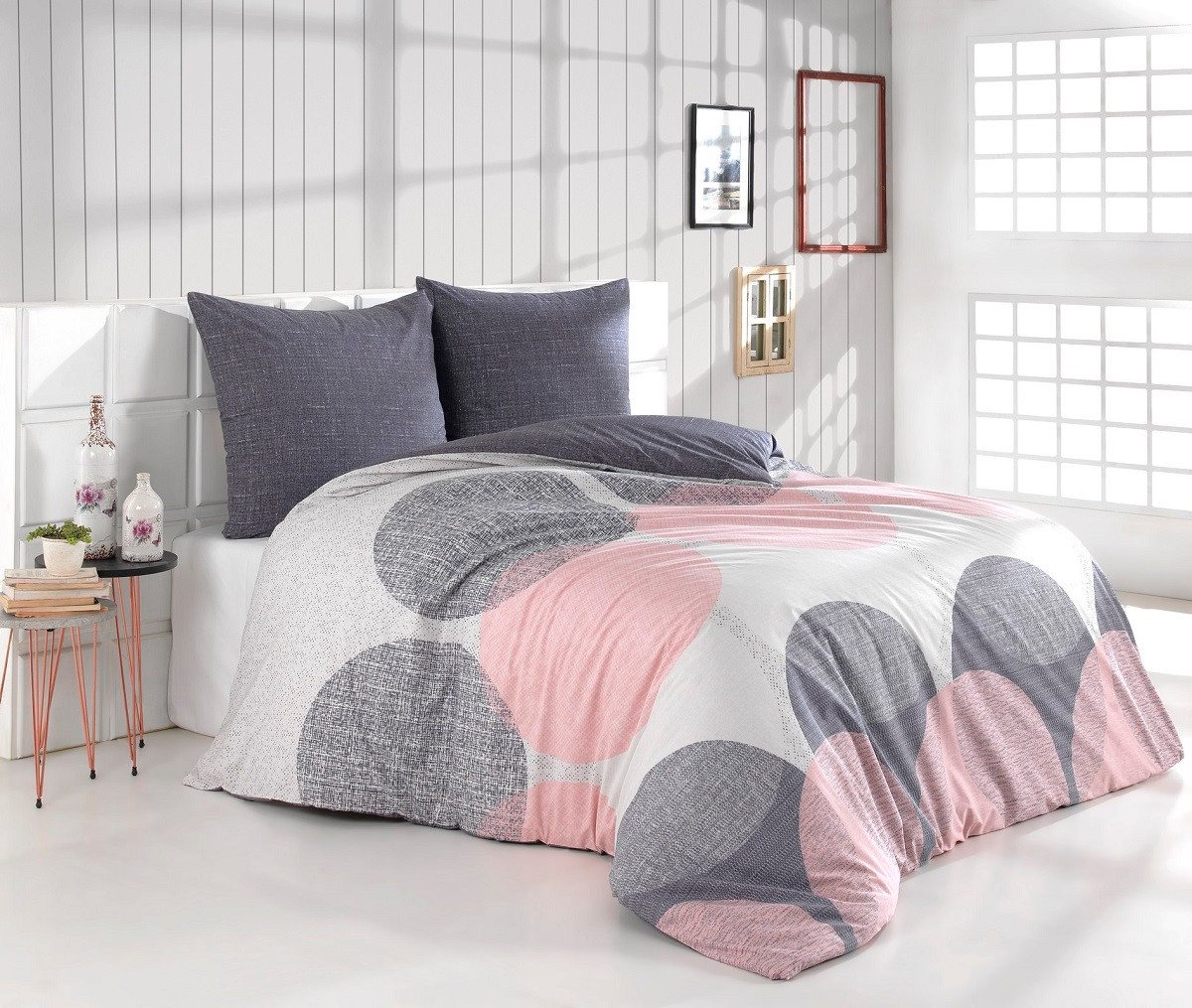 Buymax Bettwäsche Wendebettwäsche, Bettbezug-Set, 100% Baumwolle Renforce, 3 teilig, 200x220 cm, Reißverschluss, hochwertig, Blau, Weiß von Buymax