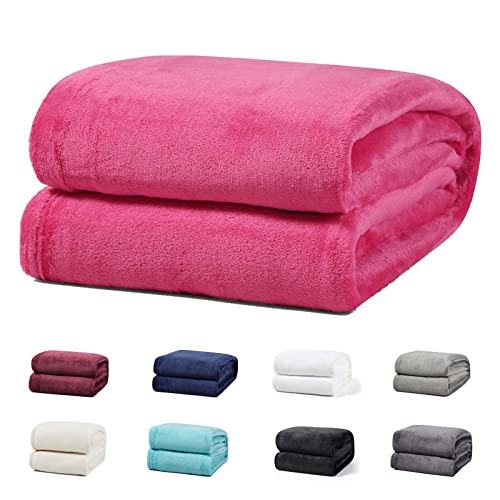 Buymax Flauschige Kuscheldecke XXL 220x240 cm Fleece-Decke Super Flausch 1385 Gramm Überwurf Sofadecke Tagesdecke Wohndecke Wohnzimmerdecke Sofaüberwurf Uni Einfarbig, Farbe Rosa von Buymax