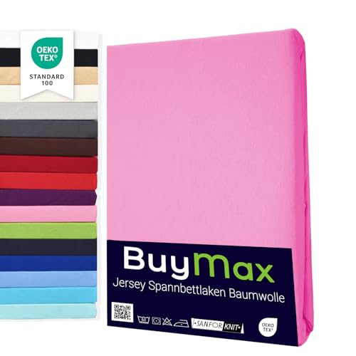 Buymax Spannbettlaken 200x200cm Baumwolle 100% Spannbetttuch Bettlaken Jersey, Matratzenhöhe bis 25 cm, Farbe Altrosa von Buymax