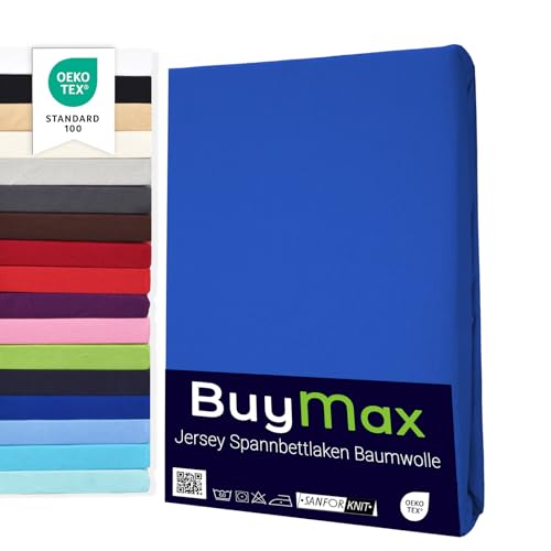 Buymax Spannbettlaken 200x200cm Baumwolle 100% Spannbetttuch Bettlaken Jersey, Matratzenhöhe bis 25 cm, Farbe Dunkelblau von Buymax