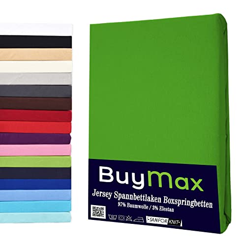 Buymax Spannbettlaken Stretch 140x200-160x220 cm für Wasserbetten und Boxspringbetten Bettbezug für Matratzen bis 35 cm Matratzenhöhe, Grün Apfelgrün von Buymax