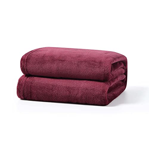 Buymax Flauschige XXL Kuscheldecke 230x270 cm Fleecedecke Super Flausch 1622 Gramm Überwurf Sofadecke Tagesdecke Wohndecke Wohnzimmerdecke Sofaüberwurf Uni Einfarbig, Farbe Bordeaux-Rot von Buymax