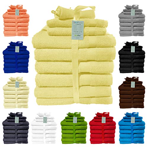 Handtuch-Set 10 TLG. 2X Badetücher 2X Gästetücher 2X Waschhandschuhe 2X Duschtücher 2X Badematten 100% Baumwolle Frottee Frottiertücher, Farbe Beige von Buymax