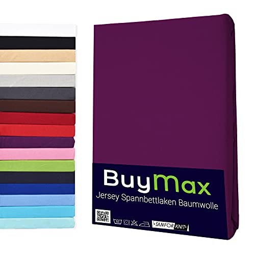 Buymax Spannbettlaken 160x200cm Baumwolle 100% Spannbetttuch Bettlaken Jersey, Matratzenhöhe bis 25 cm, Farbe Aubergine von Buymax