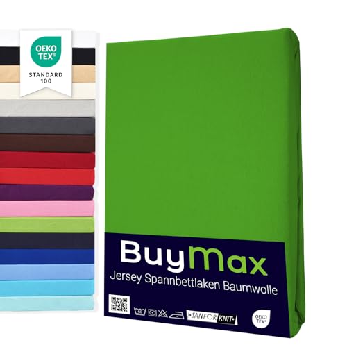 Buymax® Spannbettlaken 180x200cm Doppelpack 100% Baumwolle Spannbetttuch Bettlaken Jersey, Matratzenhöhe bis 25 cm, Farbe Apfelgrün von Buymax