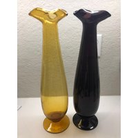 Kunst Glas Seltene Vasen Flaschen Lila Und Bernstein, Glas, Akzente Zu Hause von BuymeByNona