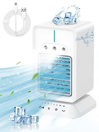 Mobile Klimageräte Luftkühler mit Wasserkühlung,4 In 1 Klimagerät Luftkühler & Tischventilator mit 2/4 H Timer,3 Windstufen 90°Oszillierend, USB Tragbarer Mini Luftkühler für Zuhause,Büro von Buyounger