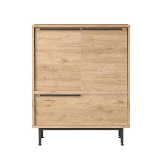 Buyqualia Sideboard aus Eichenholz mit Metallbeinen, moderner Industriestil, Aufbewahrungsmöbel für Wohnzimmer, Esszimmer oder Flur von Buyqualia