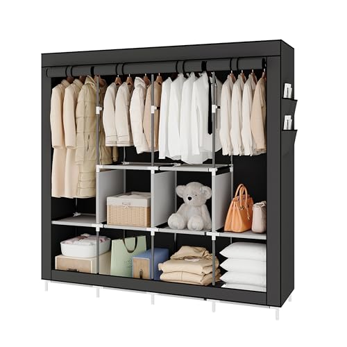 Buzowruil Extra große tragbare freistehende Garderobe Kleiderschrank, Canvas Metall Kleiderbügel Veranstalter, 4 hängenden Stangen 6 Storage Compartments für Schlafzimmer,Grau Buzowruil Extra große tragbare freistehende Garderobe Kleiderschrank, Canvas Metall Kleiderbügel Veranstalter, 4 hängenden Stangen 6 Storage Compartments für Schlafzimmer,Grau von Buzowruil